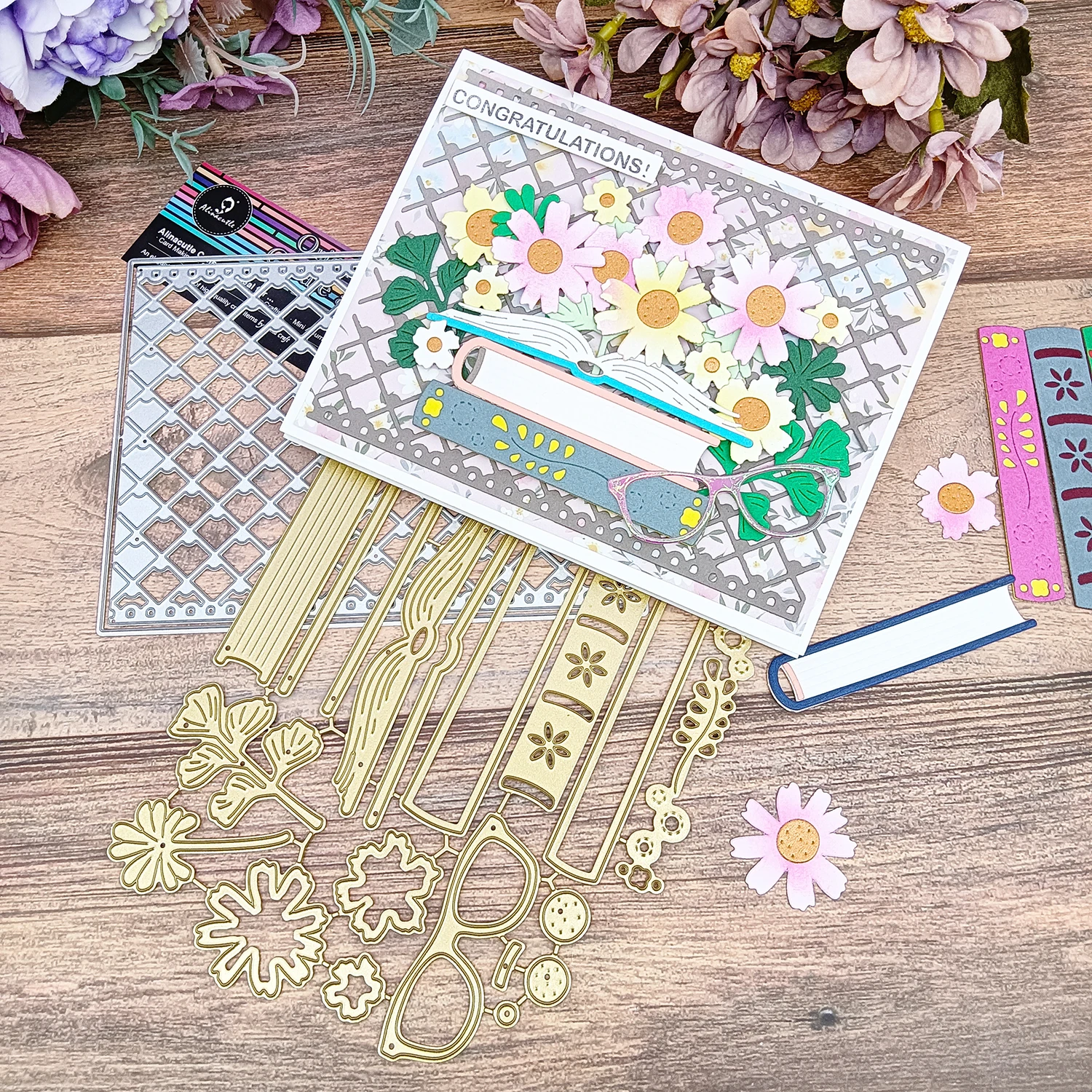 Blumenbuch/Rechteckiges Gitter, Schichtrahmen, Metall, gestanzt, für Geschenk, Papier, Handwerk, handgefertigte Kartenherstellung, DIY-Grußkarten