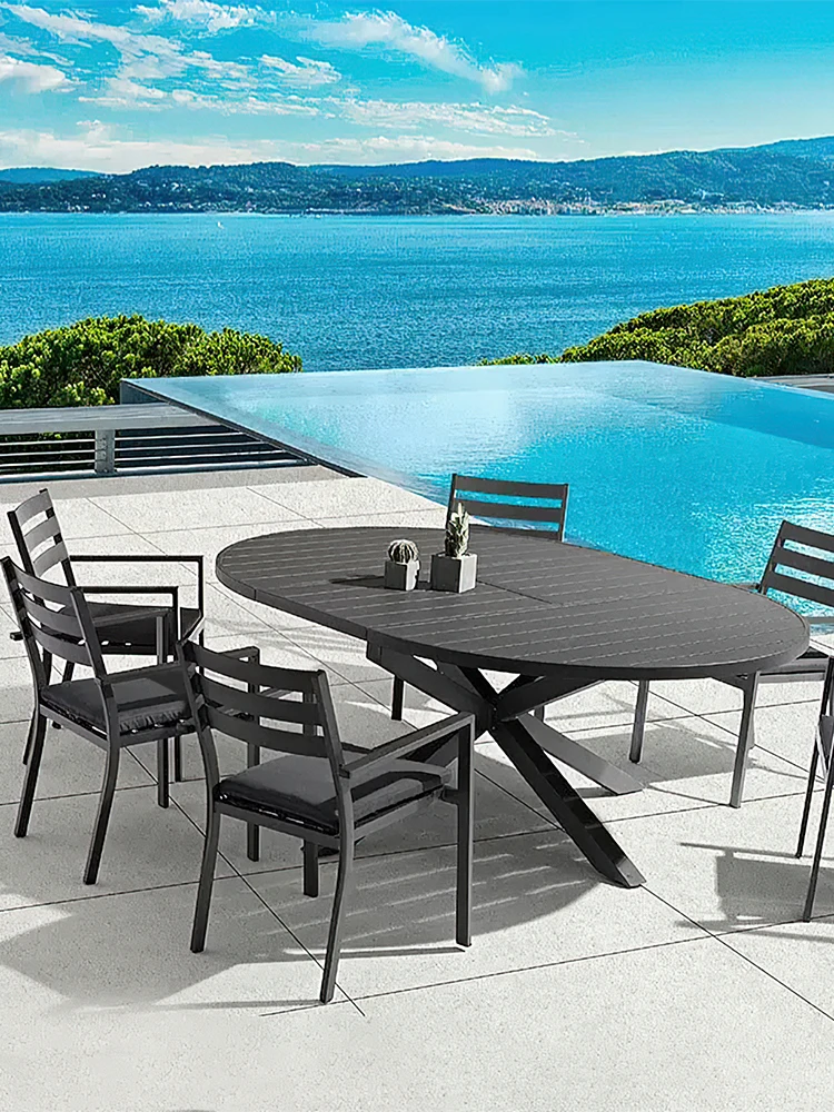 

Outdoor telescopic large round table courtyard garden leisure open-air balcony outdoor Internet celebrity waterproof all aluminu
