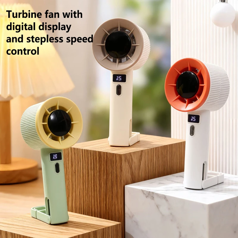USB Rechargeable Mini Handheld Fan Ultra-Quiet Digital Display Small Electric Fan Powerful Wind Personal Cooling Fan with Stand