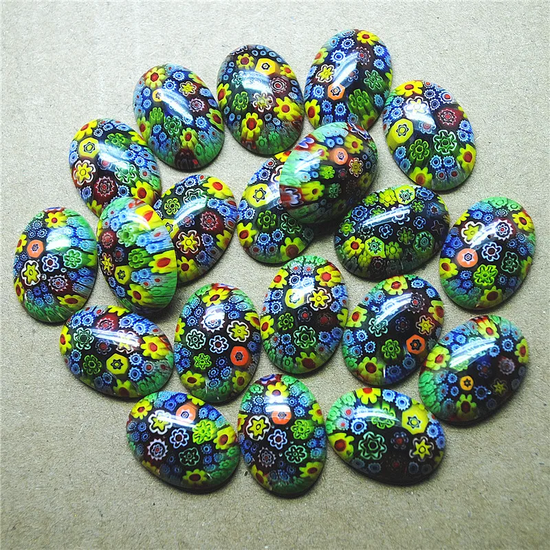 9PCS Hot Italy Manro Glass Cabochons Coloured Glaze Millefior Flower 13X18MM OVAL SHAPE DIY Jewelry Accessories Unique Beads