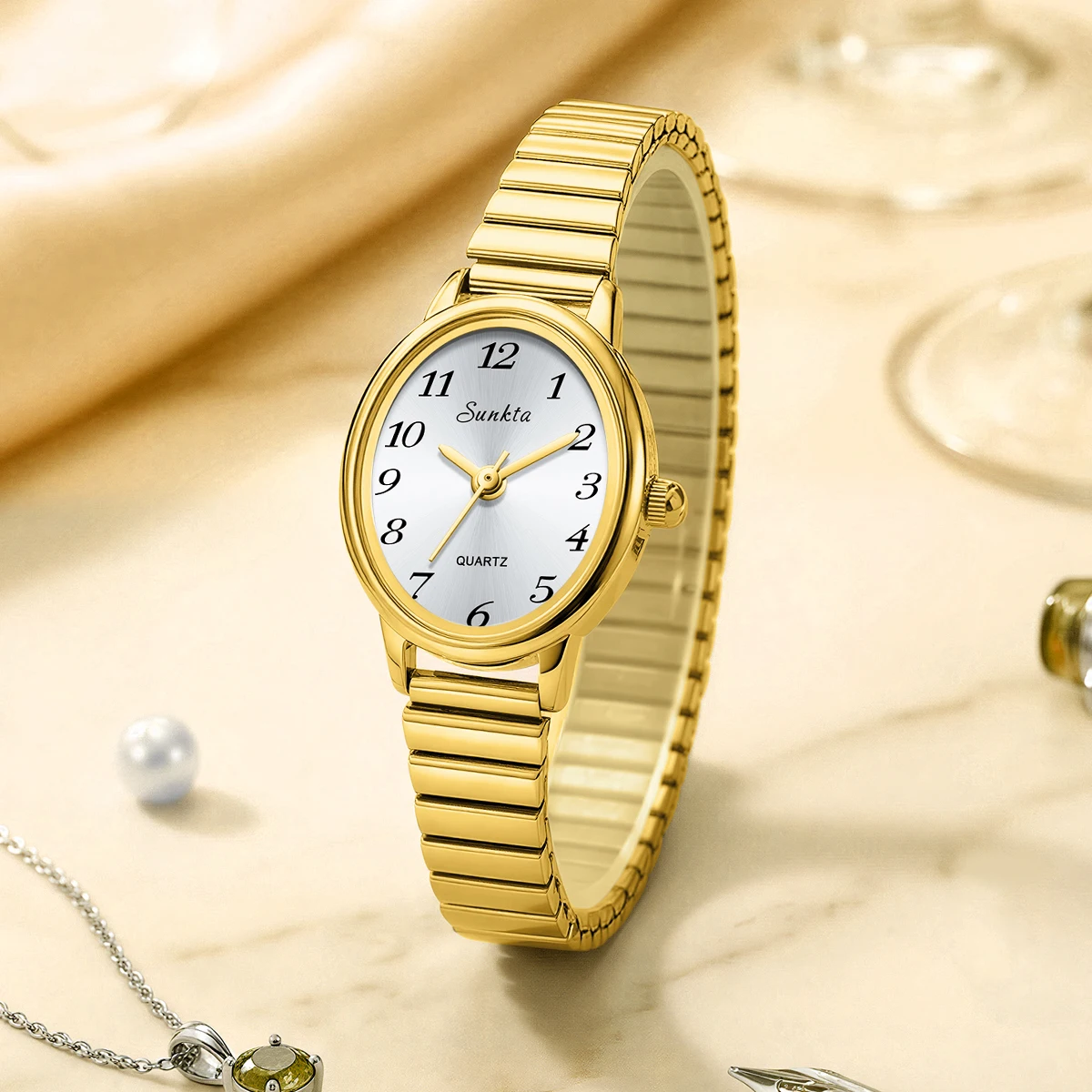 

Новые элегантные спортивные женские часы SUNKTA, роскошные кварцевые наручные часы, стальные водонепроницаемые золотые белые женские часы, подарки, Reloj Mujer