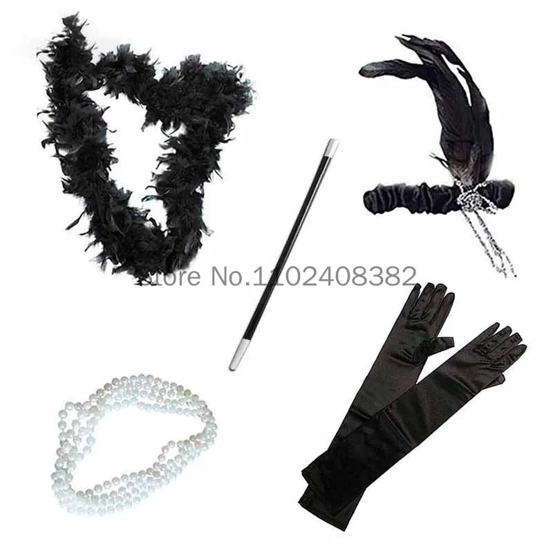 Damen 1920er Jahre Flapper Mädchen Gatsby Kostüm Accessoires 5 Stück Set Party Charleston Gangster Mädchen Kostüm Retro Accessoire