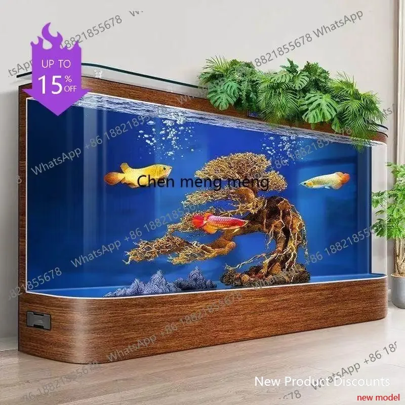 

Large glass fish tank living room for home use, floor-to-ceiling against the wall, ecological filter aquarium