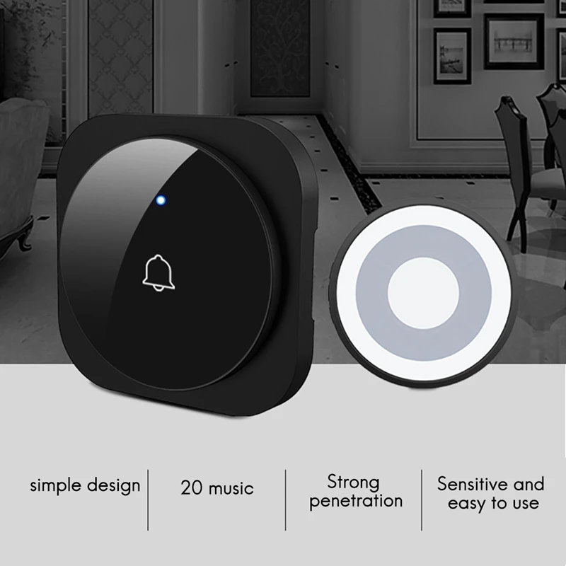 ฮอต ttkk กริ่งประตูไร้สายแบบสัมผัสกริ่งหน้าประตูบ้านมีเสียงเพลงอัจฉริยะ DingDong กันน้ำปลั๊ก EU