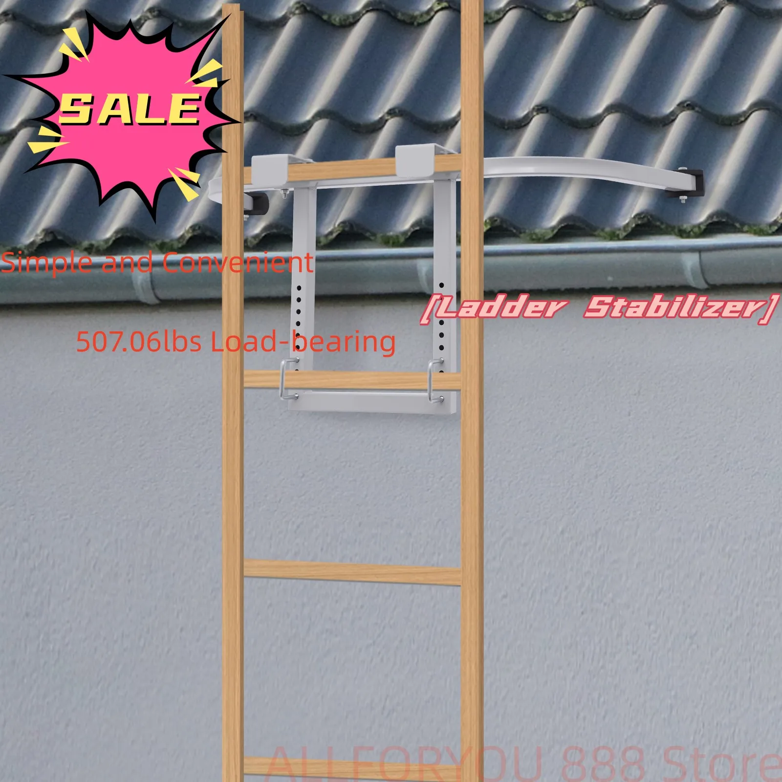 U Shape Ladder Stabilizer 507.06lbs Load-bearing Simple And Convenient For Roof Gutter Silver/Orange