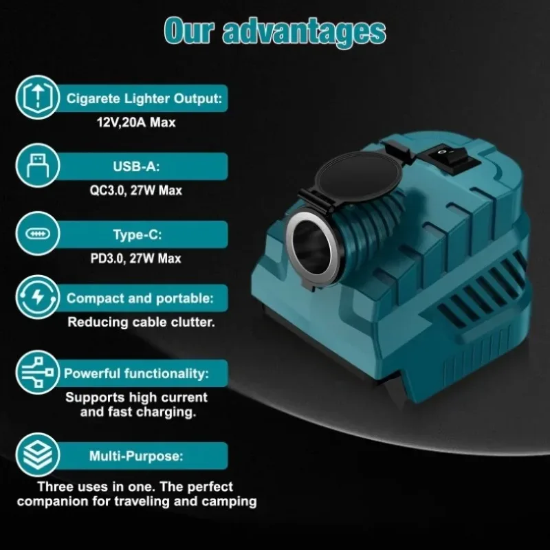 

240W DC 12V Step Down Converter for Makita 18V Battery Cigarette Lighter Output Power Vehicle Refrigerator Regulator Tool