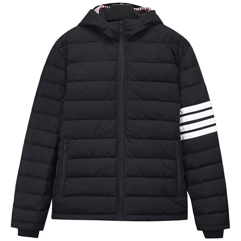 

New Winter Men's Casual Hooded down Jaet ey Du down with Inner Four Bars Warmth Outdoor Wear Polyester Fiber Faion Ur...