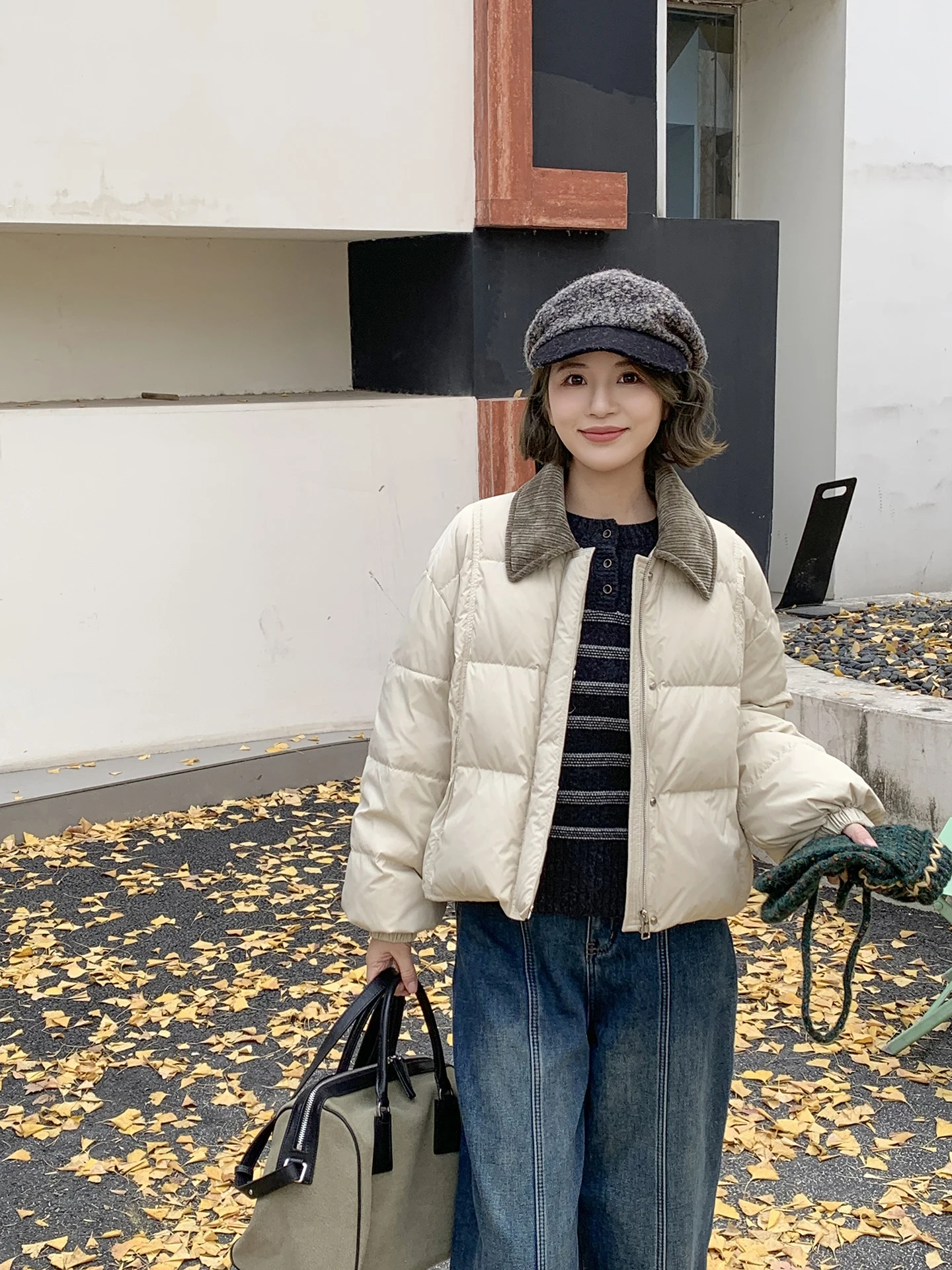 

Женская короткая куртка-пуховик ELINSU с 90% белым утиным пухом, теплая, с воротником, на молнии, повседневная, свободного кроя