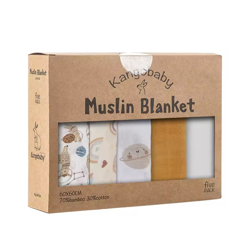 Kangobaby #My Soft Life# 5 Pieces Pack Multi-Functional Bamboo Cotton Muslin Blanket Baby Burp Cloth Set - Image 15