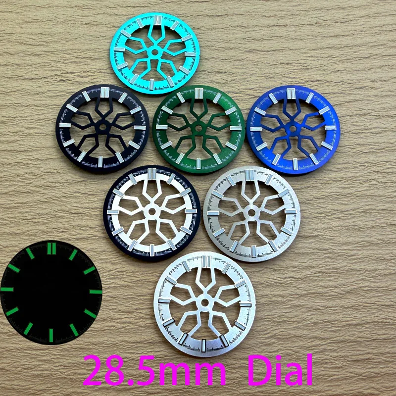 Customized 28.5mm Skeleton Hollow Dial Green Luminous Dial for NH35 NH38 NH70 NH72 Movement Watch Replace Accessories