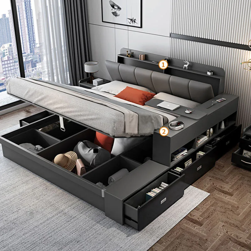 Bedroom Cheap King Bed Minimalist Drawers Boys Two Persons King Bed Queen Children Cama Elastica Pula Pula Furniture Complete