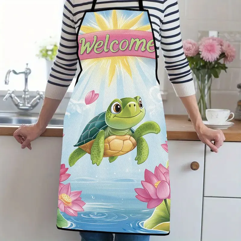 1pc,Cute Turtle Welcome PosterSuitable For Ladies And Gentlemen A Kitchen Cooking Apron That Is Essential For Household Chores