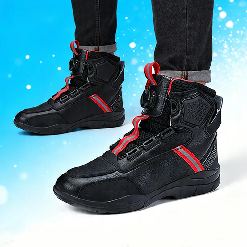 New Motorcycle Boots Men Leather Motos Breathable Anti Slip Wear-resistant Riders Boots Motorbike Racing Ankle Length Shoes