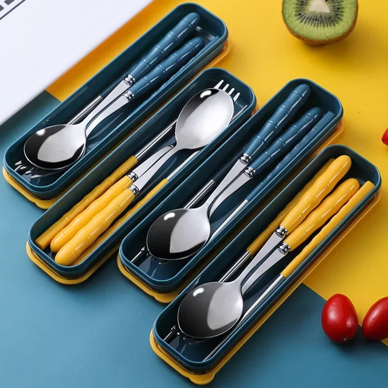 

Children's Chopsticks Spoons Sets of Stainless Steel Portable Tableware for Students Three-Piece Sets