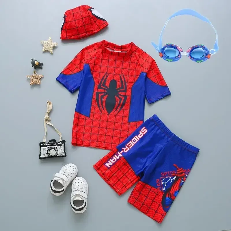 Toddler Baby Boys Swimwear Avengers Spiderman Swimsuit Kids Float Bathing Child Surfing Suit Cartoon Beach Wear With Hat GogY^0!