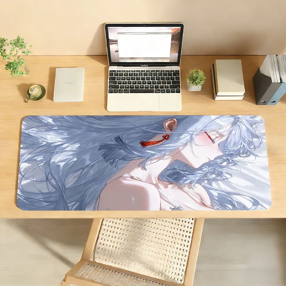 Genshin Impact Shenhe Mouse Pad Non-slip Locking Edge DeskMat PC Laptop Accessories Rubber Office Keyboard Large Game XXL carpet