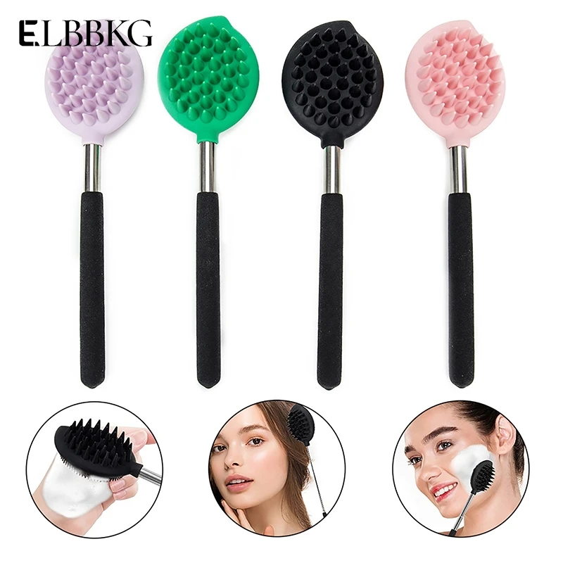 

Soft Silicone Shower Brush Telescopic Double Sided Massage Brush Back Scratcher Exfoliating Cleaning Brush For Face Back