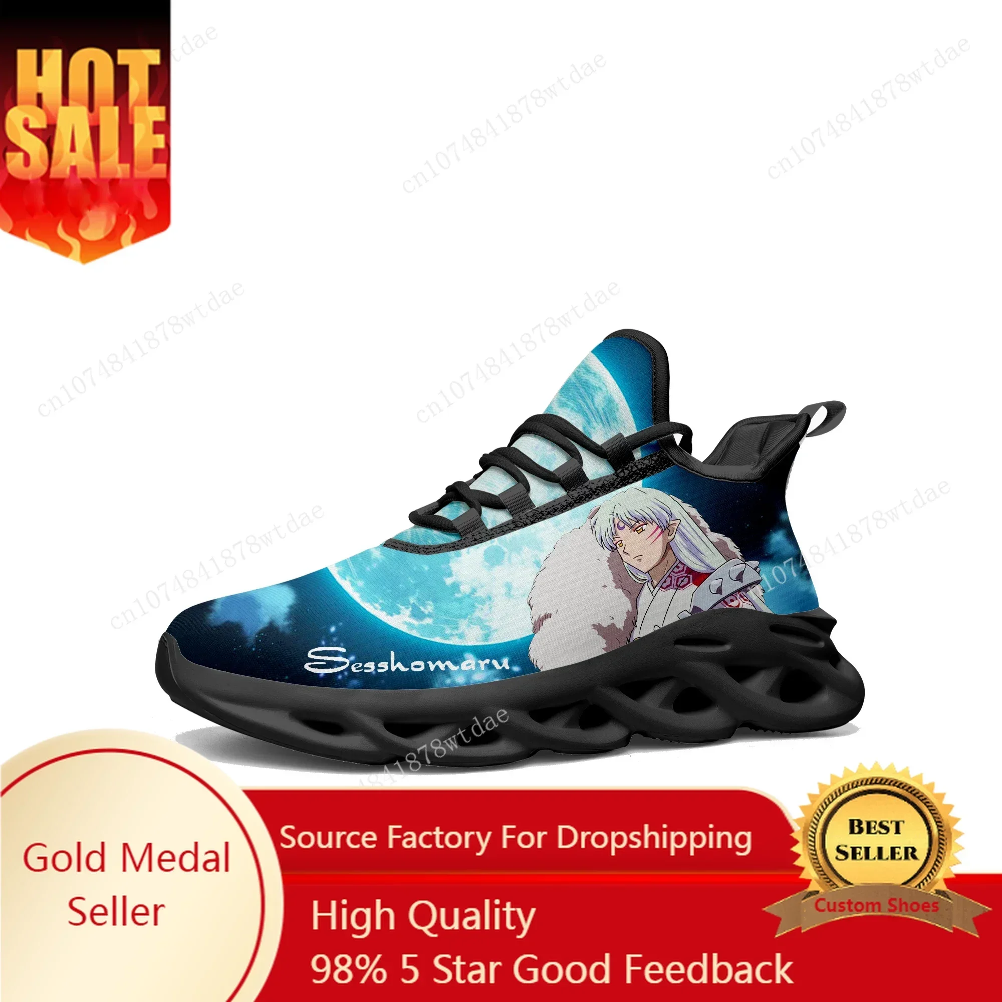 Sesshoumaru Flats Sneakers Mens Womens Teenager Sports Running Shoes High Quality Inuyasha Anime Custom Lace Up Mesh Footwear