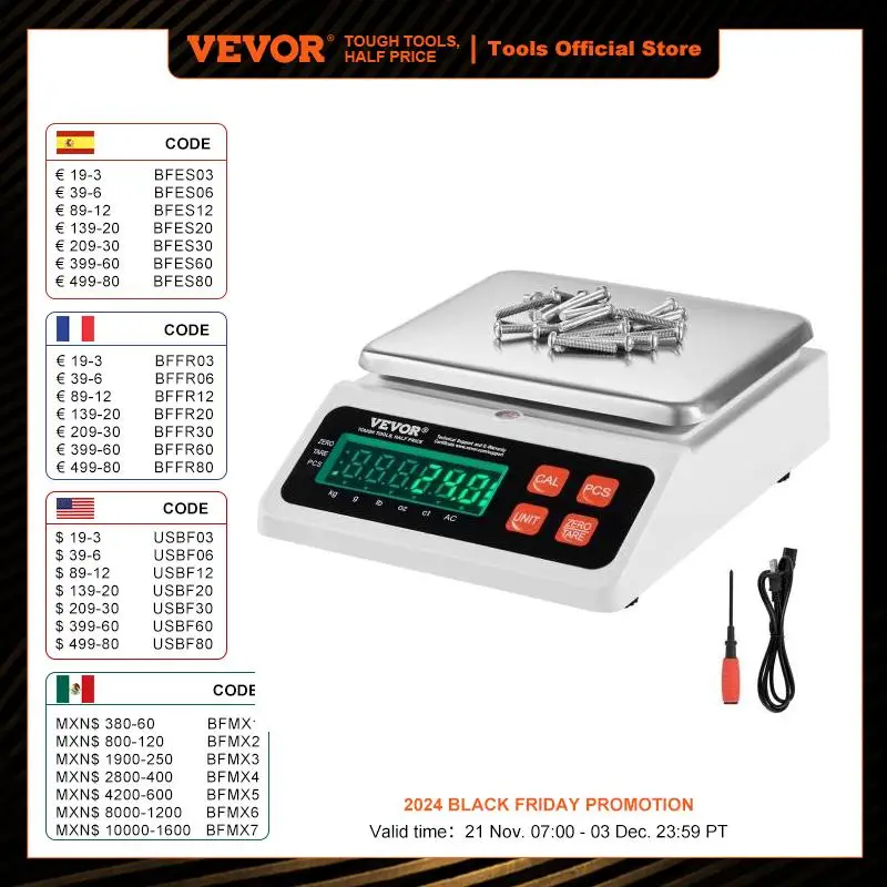 VEVOR 10kg x 0.1g Digital Counting Scale Electronic Laboratory Balance with LED Screen Table Top Scale for Industrial Weighing