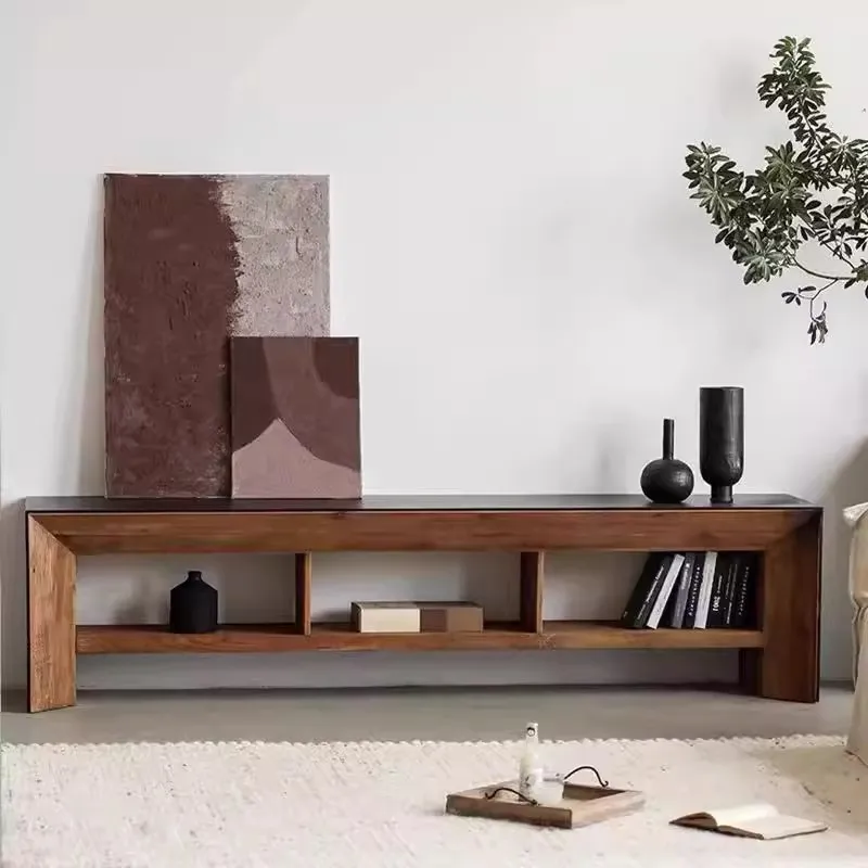 Color matching solid wood TV cabinet rectangular old pine floor log decorative cabinet living room
