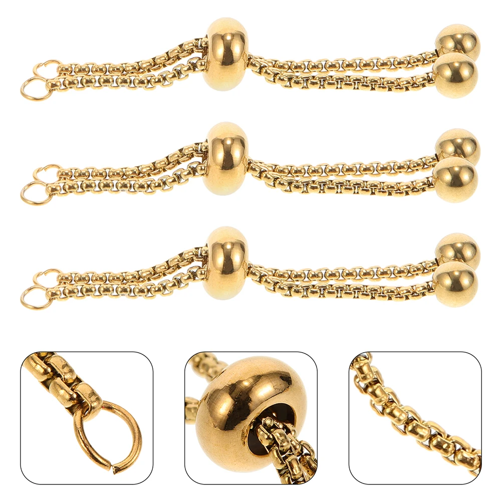 

3pcs Adjustable Slider Bracelet Stainless Steel Gold Plated Pearl Chain Extender For Women Jewelry Making Diy Craft Ball End