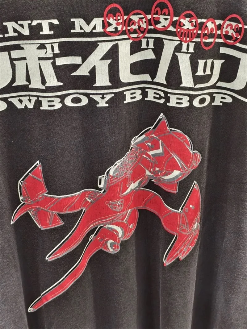 أنيمي الطباعة سانت مايكل بأكمام طويلة تي شيرت الرجال النساء المتضخم غسلها هوديس أسود