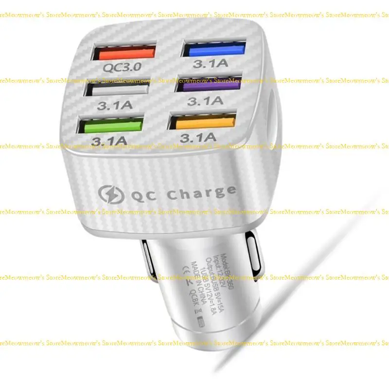 W91A السرعة السريعة 6 Port USB شاحن سيارة QC3.0 30W محول للسجائر أخف يوفر شحنًا آمنًا