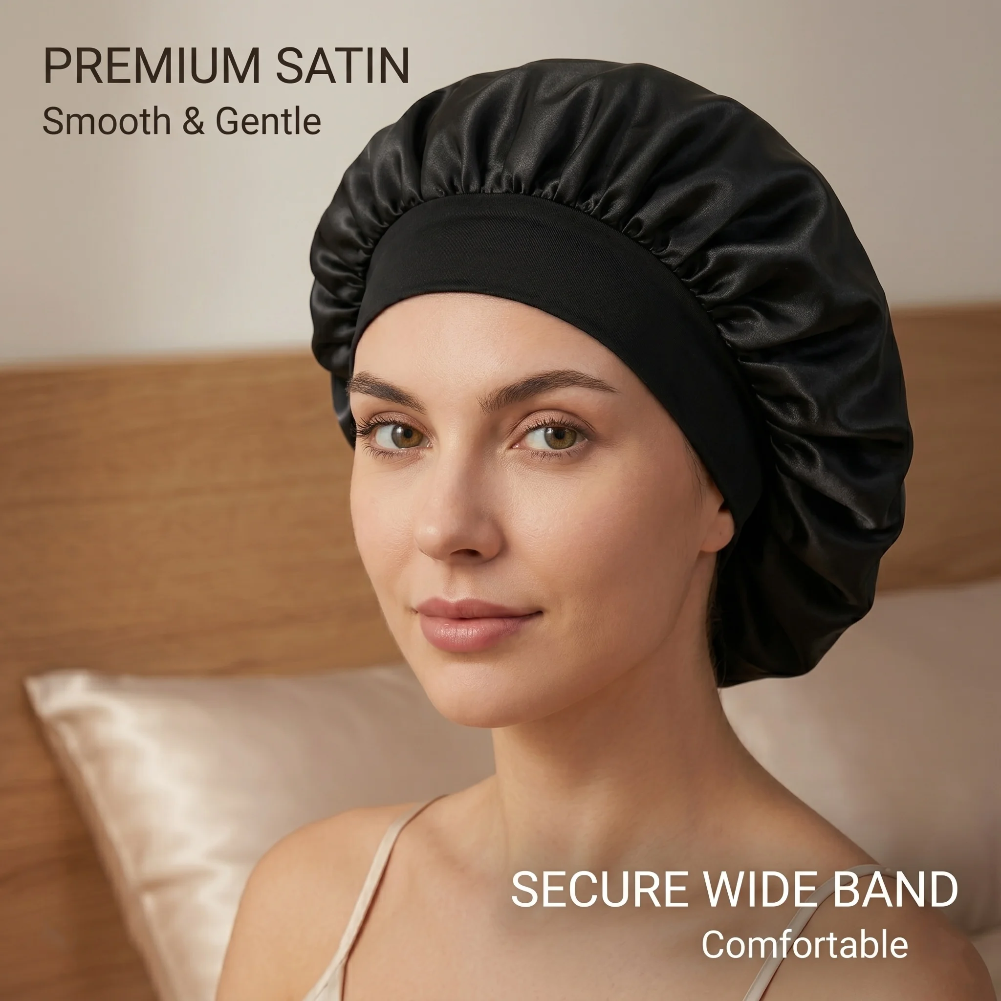 Satin Hair Care Bonnet – Soft & Breathable, Wide Brim & Soft Elastic Band, Overnight Protection for Curly & Long Hair, Unisex