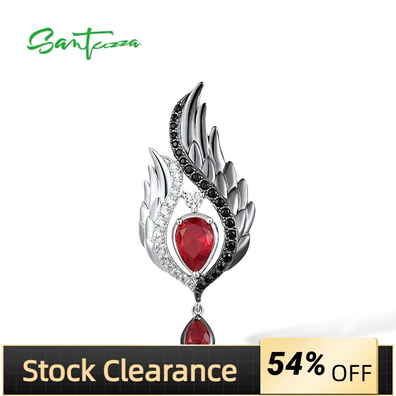 

SANTUZZA Pure 925 Sterling Silver Pendant For Women White & Black Wings Red Glass Black Spinel White CZ Edgy Trendy Jewelry