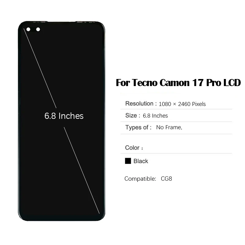 6.8 inches For Tecno Camon 17 Pro LCD Display CG8 Touch Screen Digitizer Assembly Replacement Parts For Camon 17 Pro LCD Display