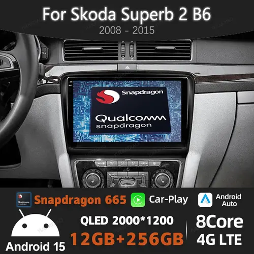 アンドロイド 15 カーラジオシュコダスーパーブ 2 B6 2008 - 2015 GPS ナビ 4 グラム WIFI マルチメディアステレオビデオプレーヤーヘッドユニット QLED 2DIN BT