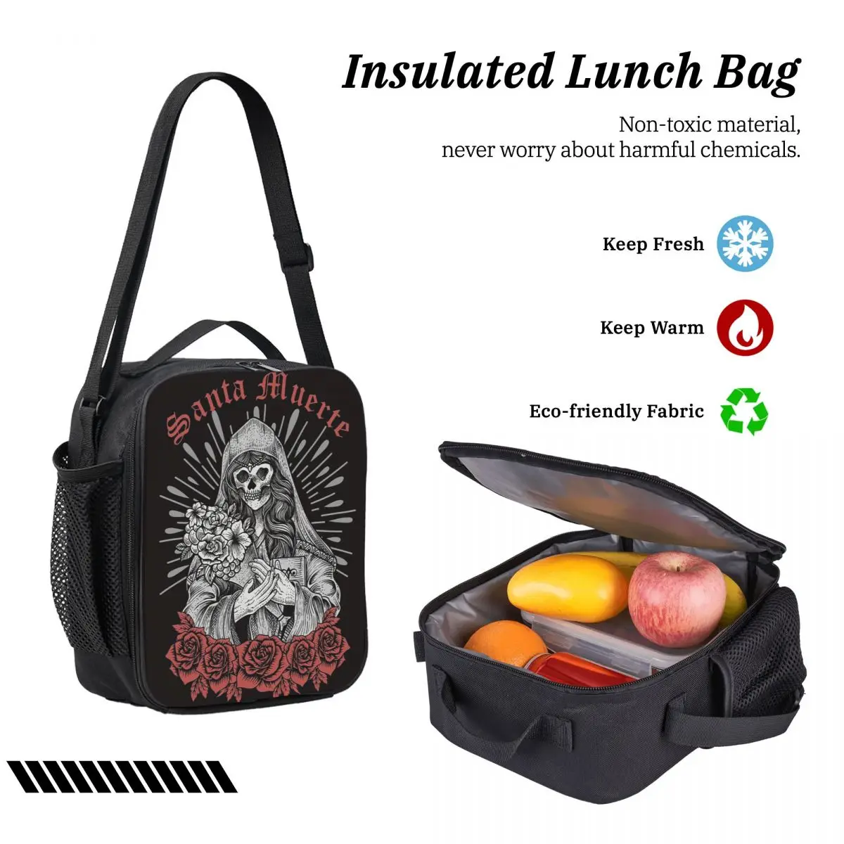 سانتا Muerte الإسبانية على ظهره طالب بنين بنات BookBag حقيبة مدرسية حقائب كتف الكمبيوتر 3ps معزول حقيبة الغداء مقلمة