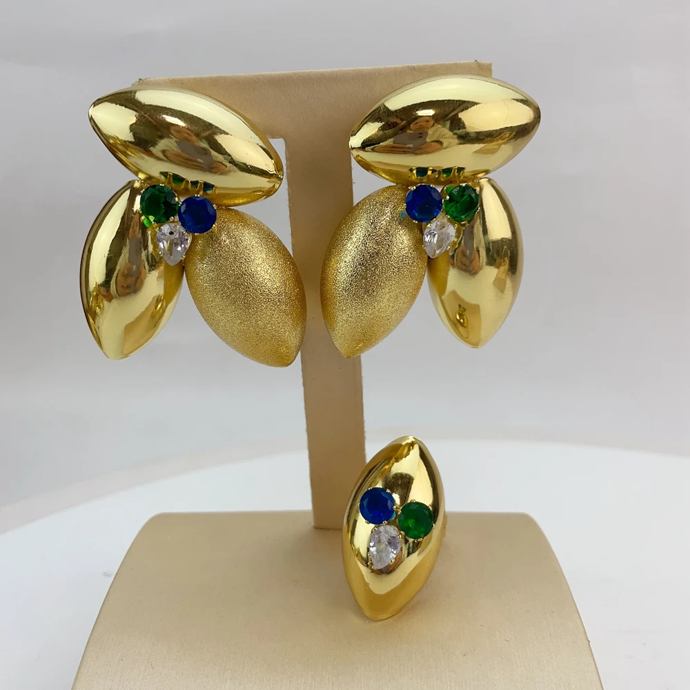 EMMA مجموعات مجوهرات فاخرة برازيلية للنساء دبي مطلية بالذهب الأفريقي اليدوية الزفاف مجموعة الزفاف قلادة جريئة FHK20783 #4