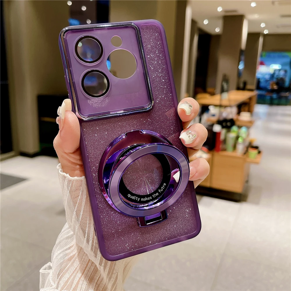 Glitter Magnetische Saug Halterung Weiche Telefon Fall Für Xiaomi 15 14T 14 Poco F5 F6 X6 X7 Pro halter Bling Volle Schutzhülle