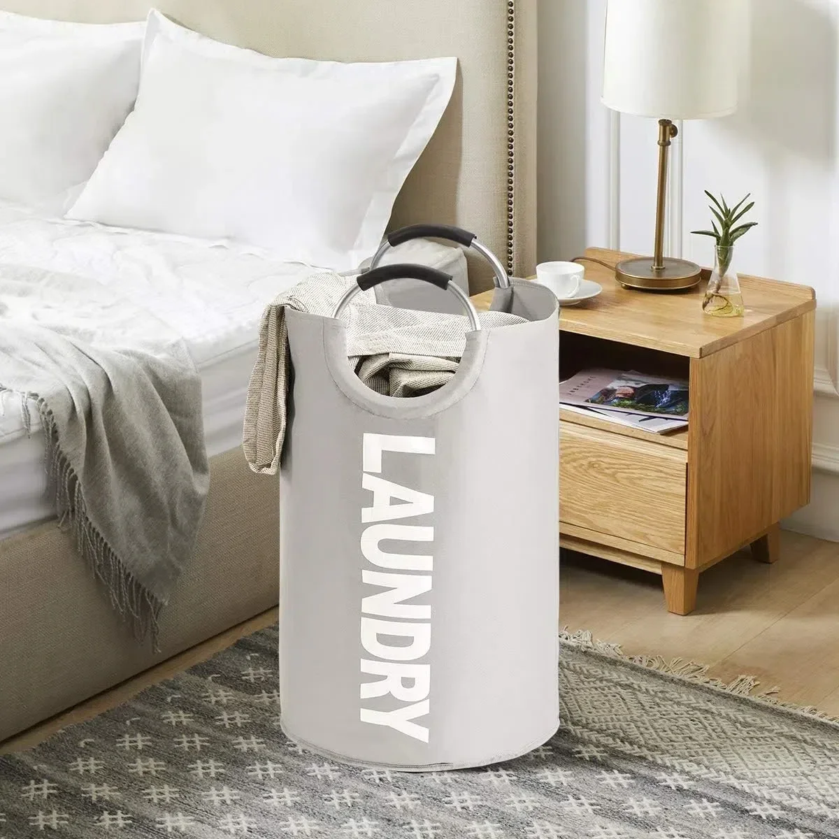 Oxford Fabric Waterproof Laundry Hamper Foldable Large Capacity Dirty Clothes Storage Bag With Handle for Bathroom Laundry Room image 5