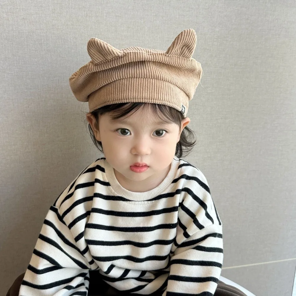 

Kawaii Cute Baby Corduroy Beret Flat Top Korean Cat Ear Beret Sweet Boy Girl Duck Tongue Cap Kids