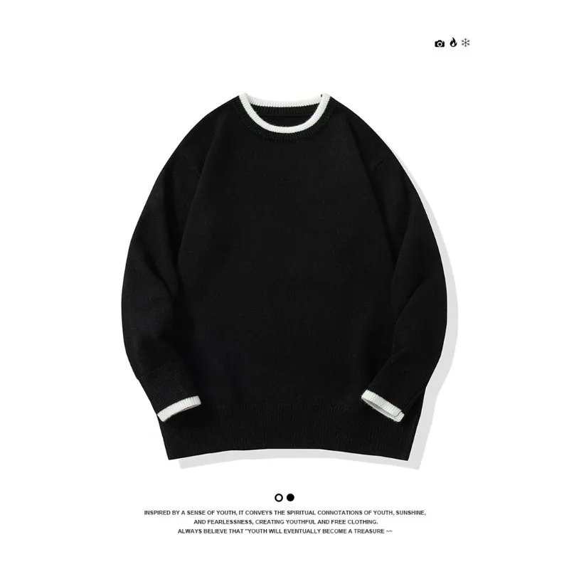 

Men Home Fashion Round Neck Color Blocked Pullover Sweater Fashionable Solid Color Loose Comfortable Simple Knitted Home Clothes
