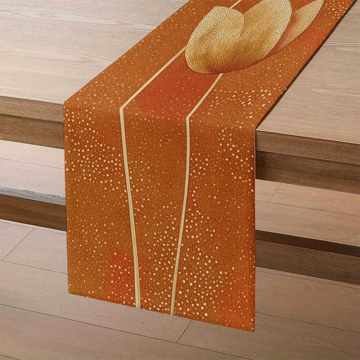 1 Piece of Mustard Yellow and Golden Beige Modern Decorative Table Runner with Textured Bud Design, Suitable for Farmhouse, Indoor, Kitchen, Celebrations, Table Decoration, Restaurant, and Banquet Decoration Supplies