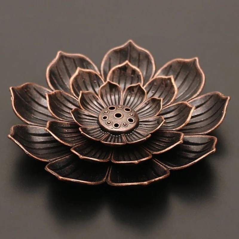 Antique Bronze Lotus Incense Burner Multi Hole Aromatic Home Decor Zen Meditation