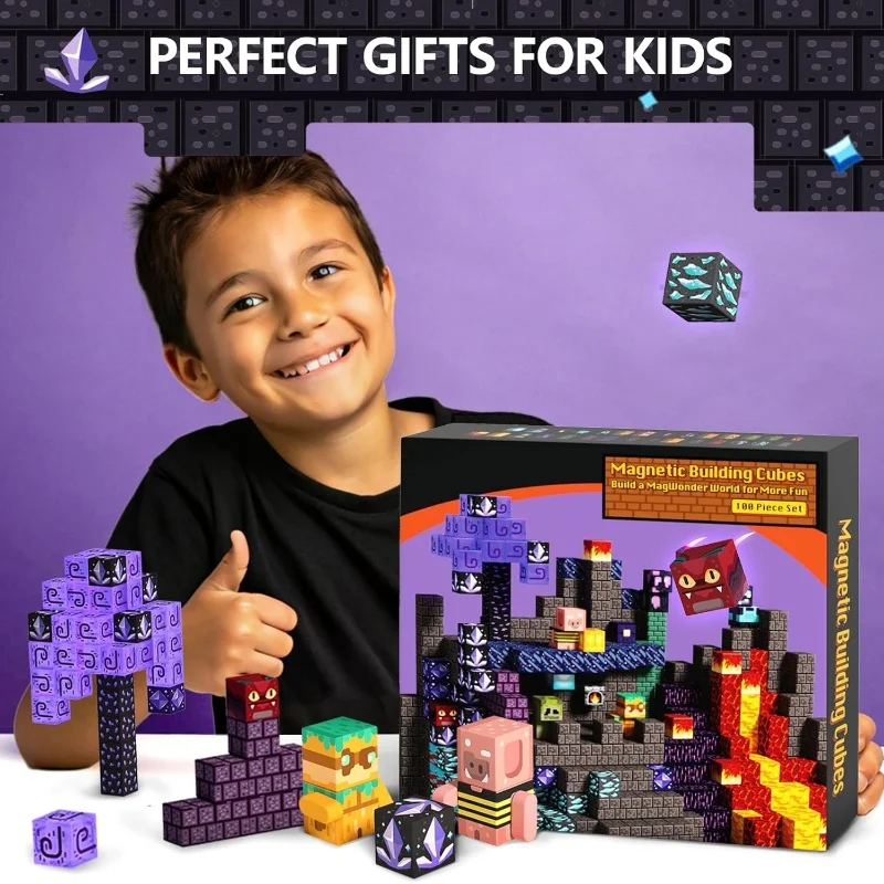 100 pièces blocs de Construction magnétiques jouet construire grotte magique monde avec aimant Construction ensemble cadeau éducatif pour les enfants cadeau de noël