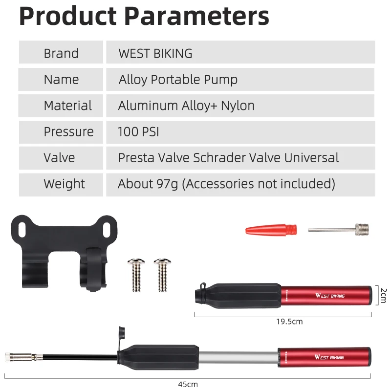 WEST BIKING przenośna mini pompka rowerowa 100PSI ręczna pompa powietrza MTB szosowa pompka do opon pompka ze stopu aluminium akcesoria rowerowe