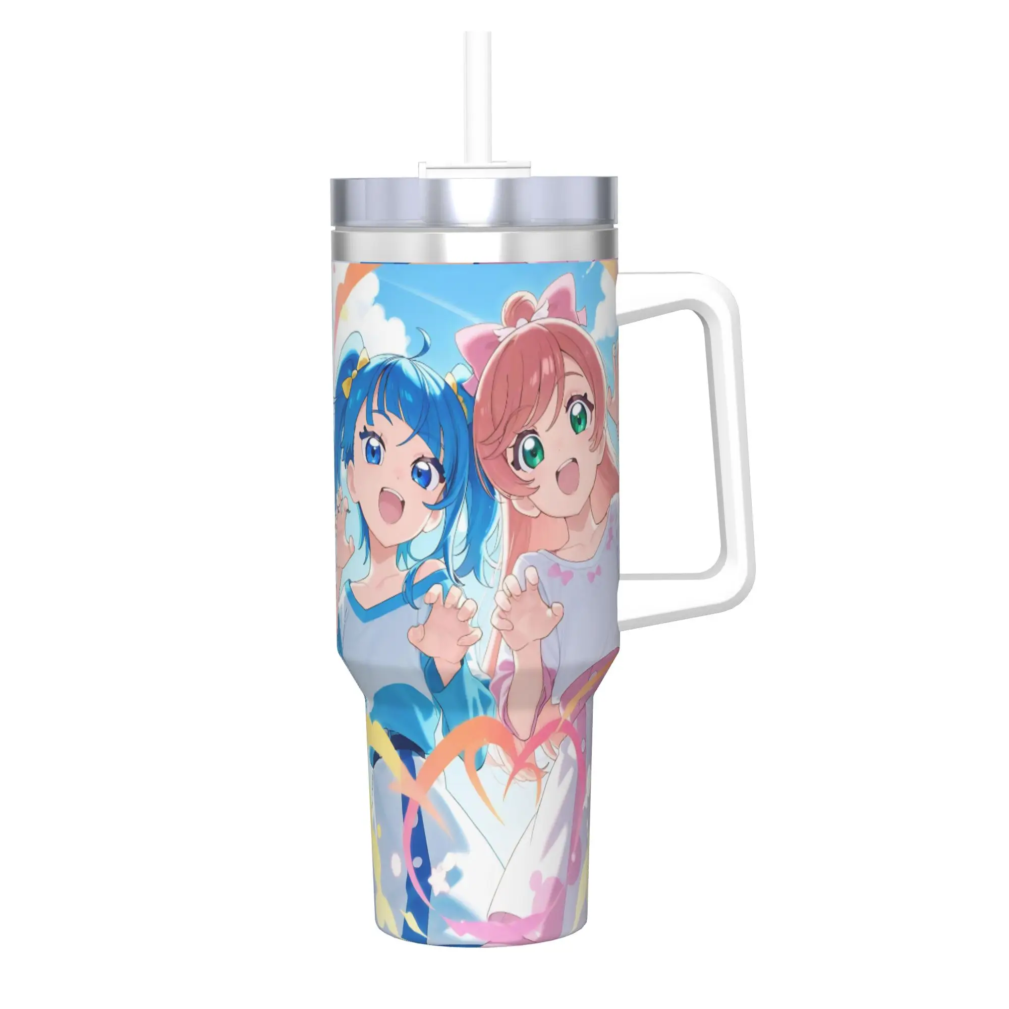 Soaring Sky Pretty Cure Tumbler With Straw  Stainless Steel Mugs Cup Double Wall Vacuum Insulated for Cold Or Hot 40oz
