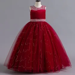 Children's Western Style Dress Beaded Flower Children's Party Princess Dress Fluffy Skirt Long Evening Dress Girls' Summer Dress