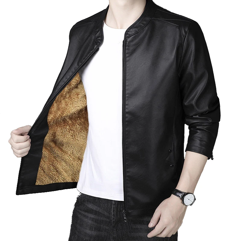 Winter Men's Warm PU Leather Jackets Fashion Men Retro Formal Business Leather Coats Men Fleece Lined Windbreaker Leather Jacket