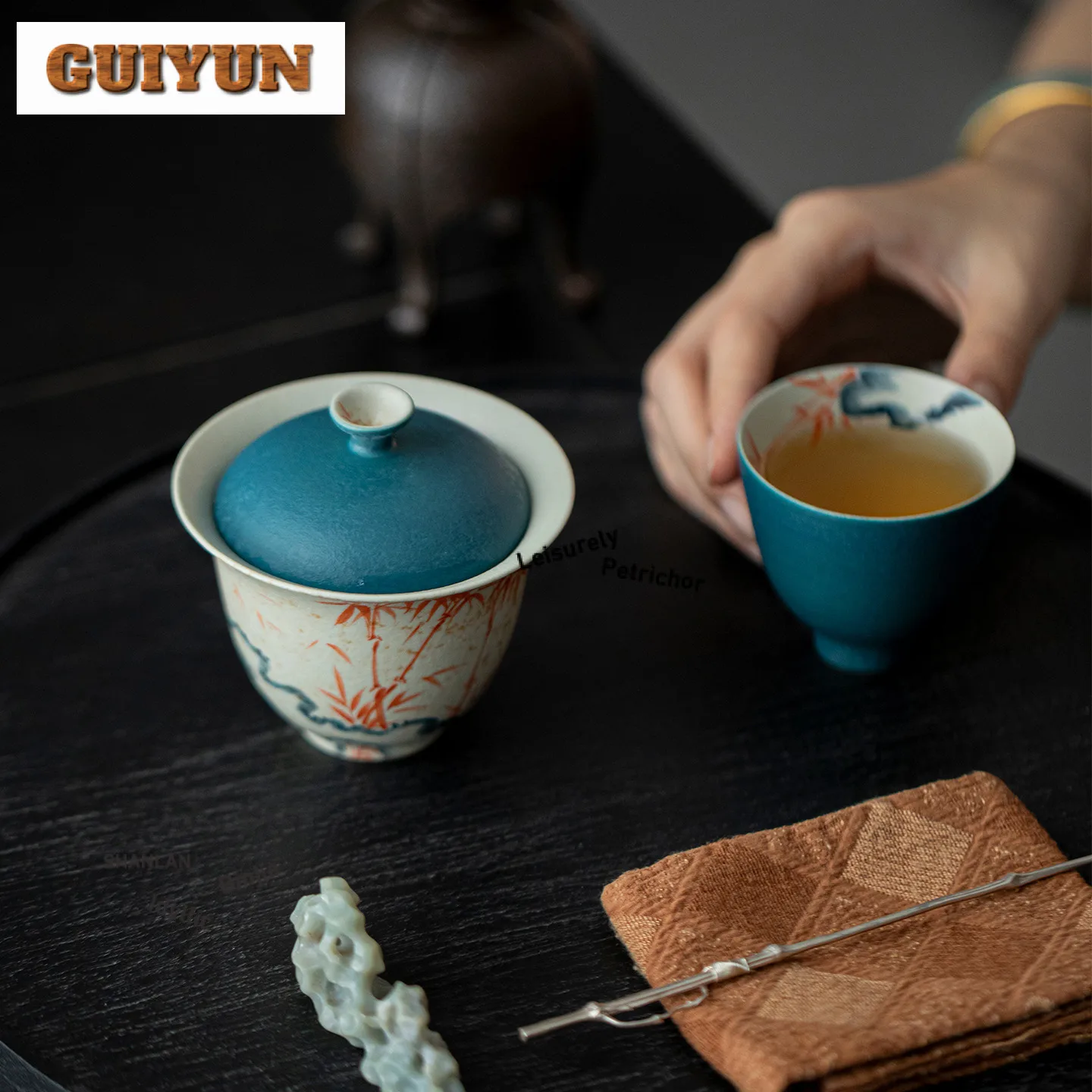 130 مللي رسمت باليد الخيزران Gaiwan الإبداعية الشاي تورين براد شاي مع غطاء عدة صانع الشاي غطاء السلطانية عناصر الشاي لوازم الديكور