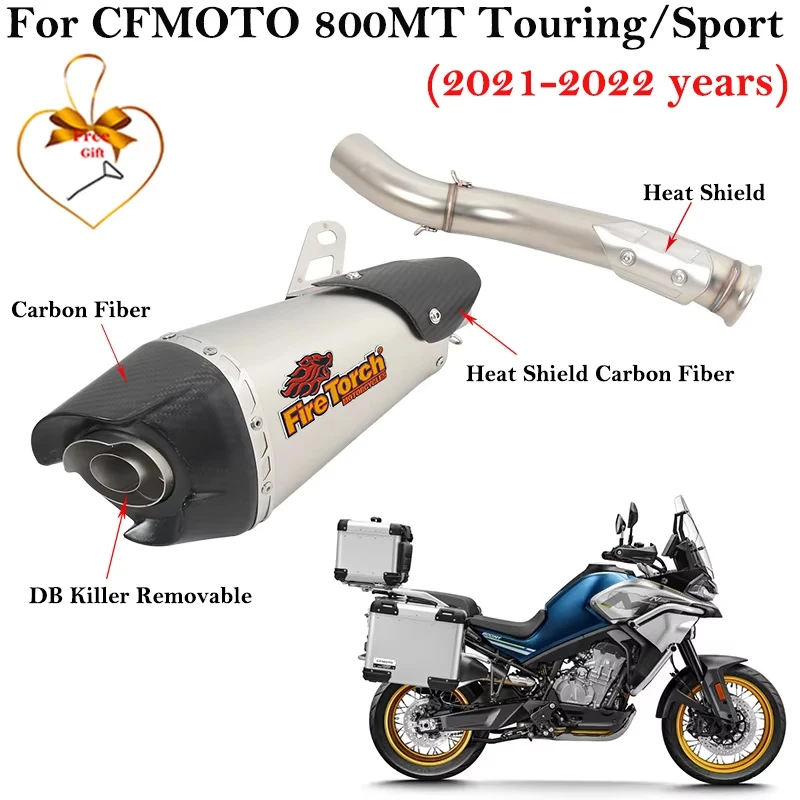 Slip On For CFMOTO 800MT Touring Sport 2021 2022 Motorcycle Exhaust Escape Muffler With Middle Link Pipe Heat Shield DB Killer
