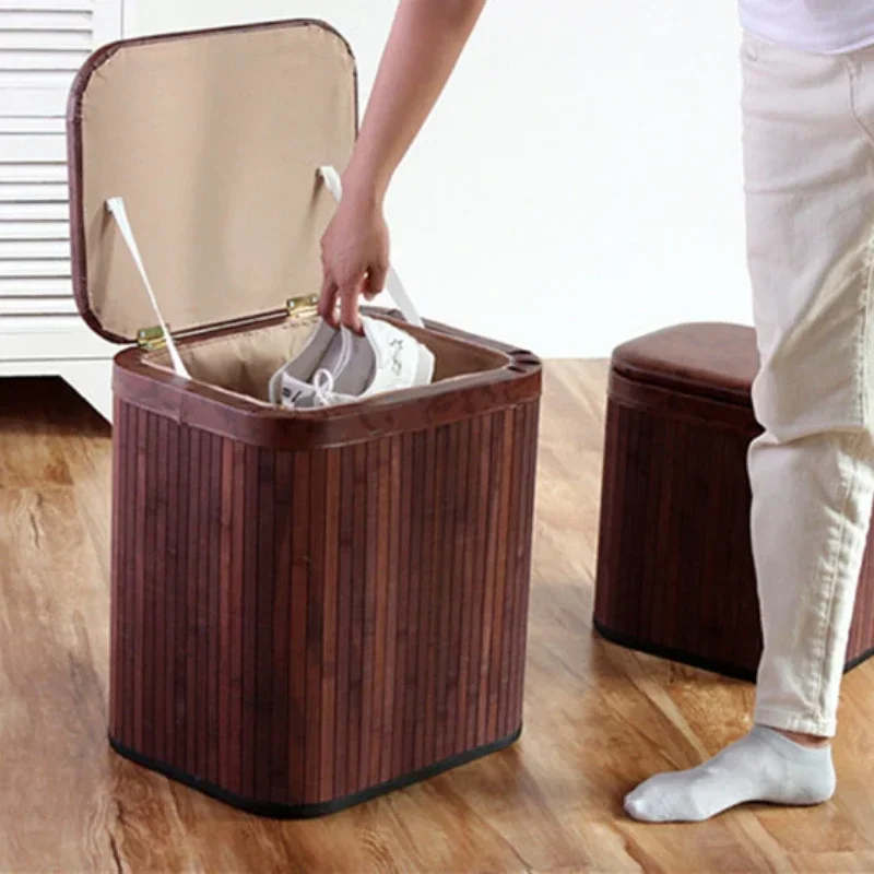 Taburete cuadrado pequeño japonés de madera maciza para el hogar, organizador moderno de almacenamiento de artículos diversos y juguetes, taburete para cambiar zapatos de pasillo