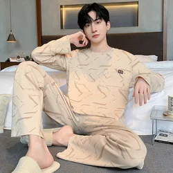 Men's Two-Piece Pajamas Autumn New Cotton Men's Pajamas Long-Sleeved Trouser Student Teenage Homewear Suit pijama hombre