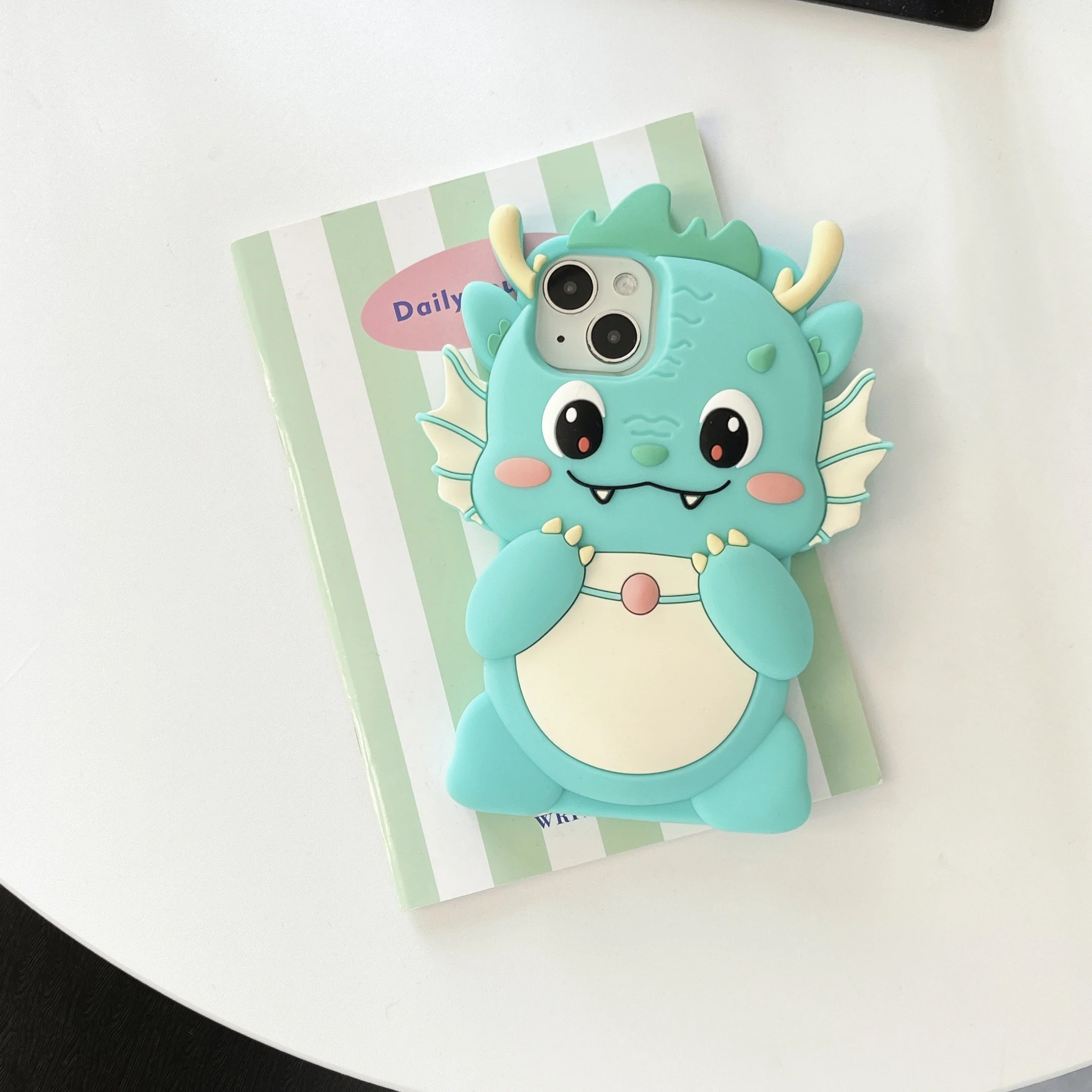 Cute Cartoon Animal 3D Dimensional Dragon Phone Case For iphone 15 14 13 12 11 Shockproof Bumper Soft Silicone bubble Back Cover