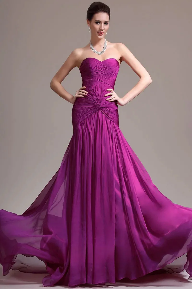 

Purple Strapless Evening Dresses Sweetheart Twisted Pleated Chiffon Floor-length Banquet Party Mother of the Bride Gowns